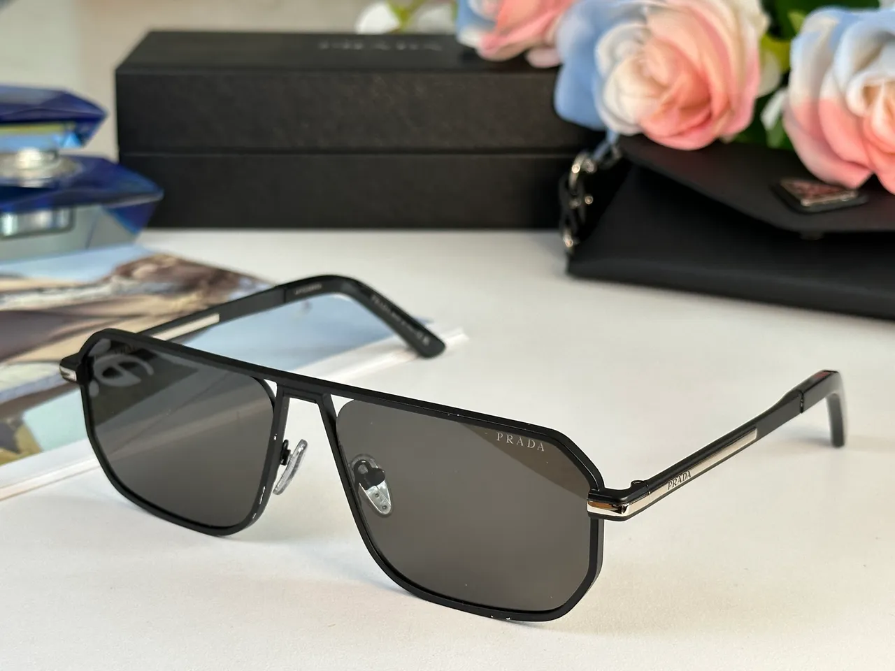 Prada Cloudbust কালো সোনা ঢাল-স্টাইল এভিয়েটর ডাবল ব্রিজ সানগ্লাসেস 4