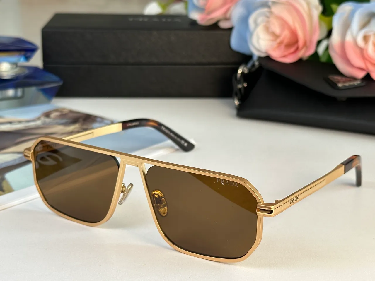 Prada Cloudbust কালো সোনা ঢাল-স্টাইল এভিয়েটর ডাবল ব্রিজ সানগ্লাসেস 5