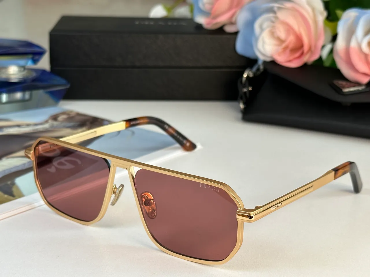 Prada Cloudbust কালো সোনা ঢাল-স্টাইল এভিয়েটর ডাবল ব্রিজ সানগ্লাসেস 6