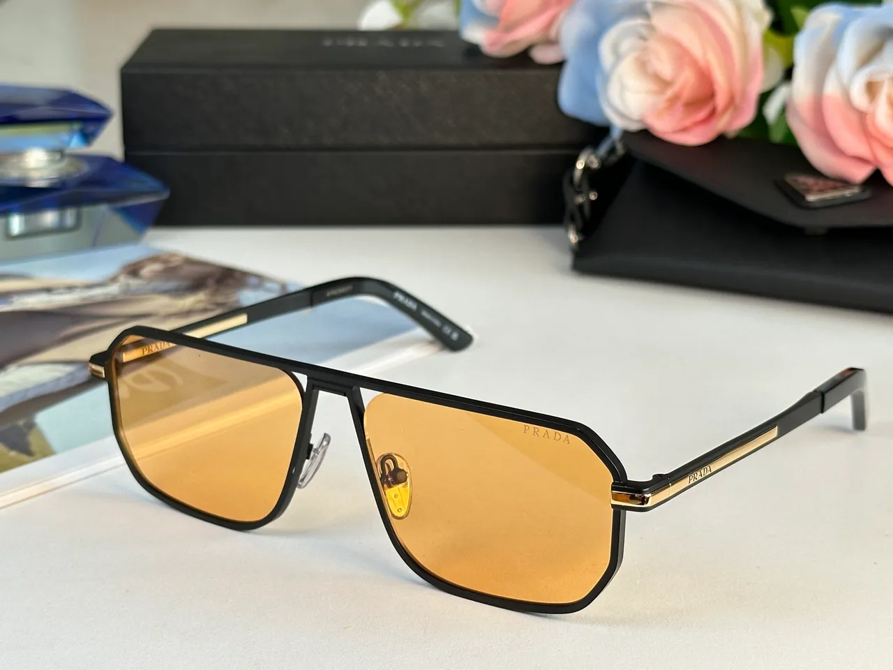 Prada Cloudbust কালো সোনা ঢাল-স্টাইল এভিয়েটর ডাবল ব্রিজ সানগ্লাসেস 8