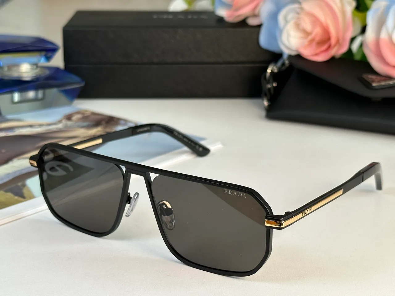 Prada Cloudbust কালো সোনা ঢাল-স্টাইল এভিয়েটর ডাবল ব্রিজ সানগ্লাসেস 9