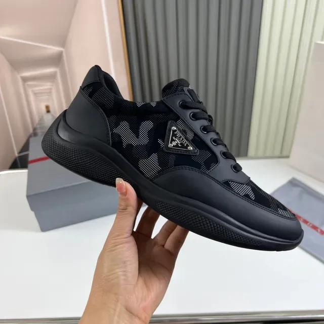 Prada Cloudbust Black Gray Camo Mesh Triangular Metal Logo Lifestyle Sneakers 4