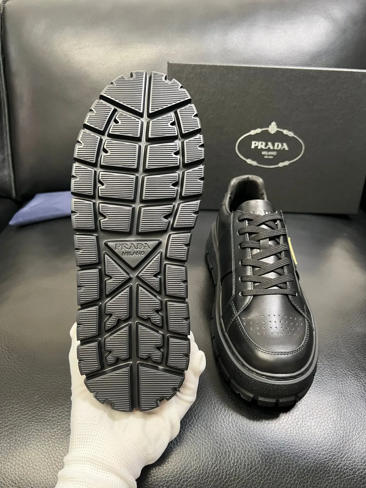 Prada Cloudbust Black Leather Platform Lifestyle Sneakers 2