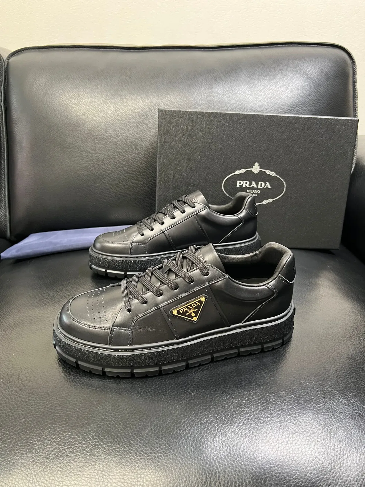 Prada Cloudbust Black Leather Platform Lifestyle Sneakers 4