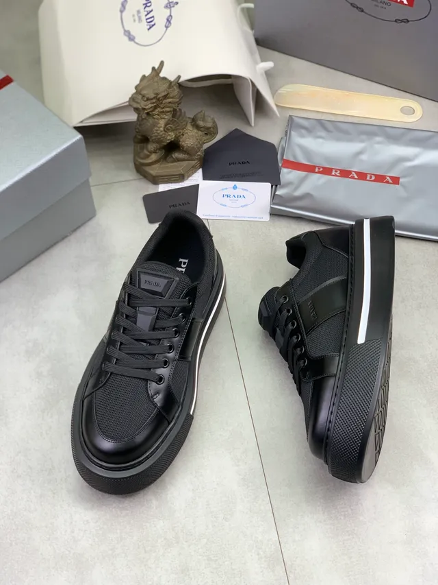 Prada Cloudbust Black Mesh and Leather Platform Lifestyle Sneakers 5