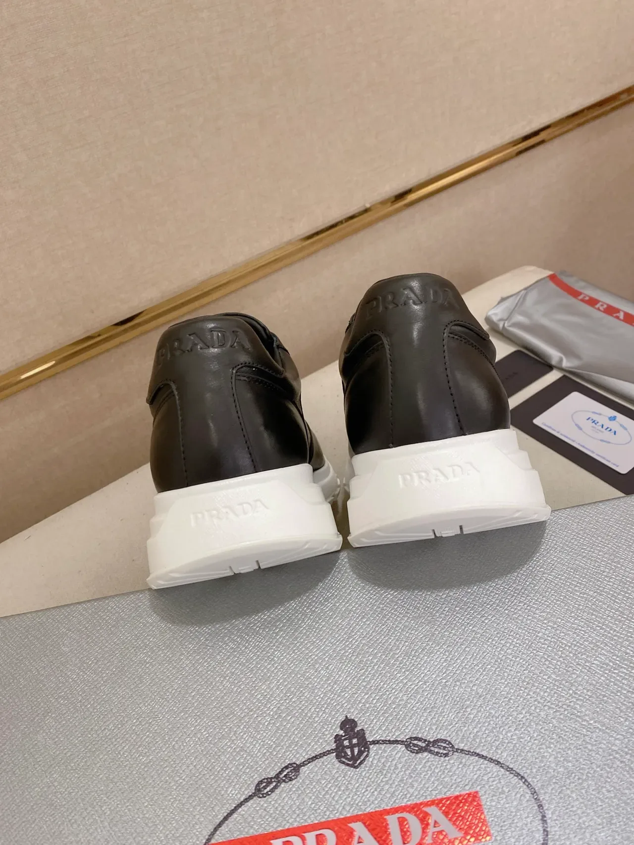 Prada Cloudbust Black White Leather And Perforated Upper Triangular Metal Logo Chunky Sneakers 3