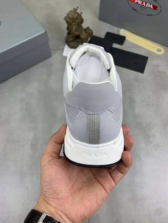 Prada Cloudbust Gray White Mesh-Paneled Structured Midsole Lifestyle Sneakers 3