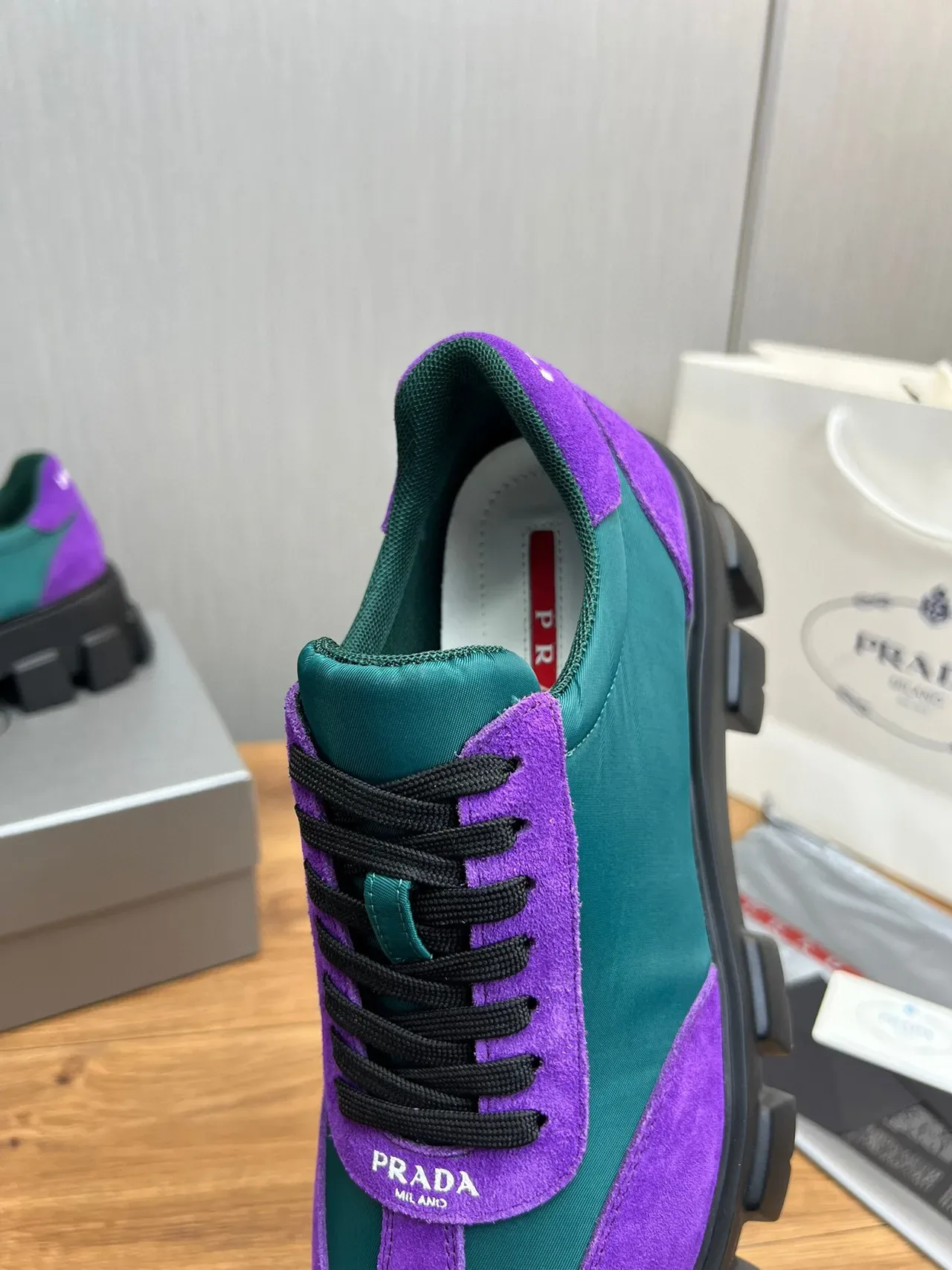 Prada Cloudbust Purple and Teal Suede Nylon Chunky Sneakers 8