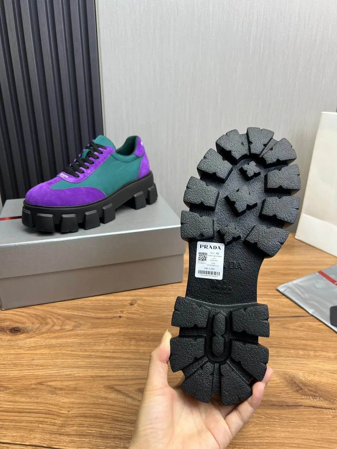 Prada Cloudbust Purple and Teal Suede Nylon Chunky Sneakers 9