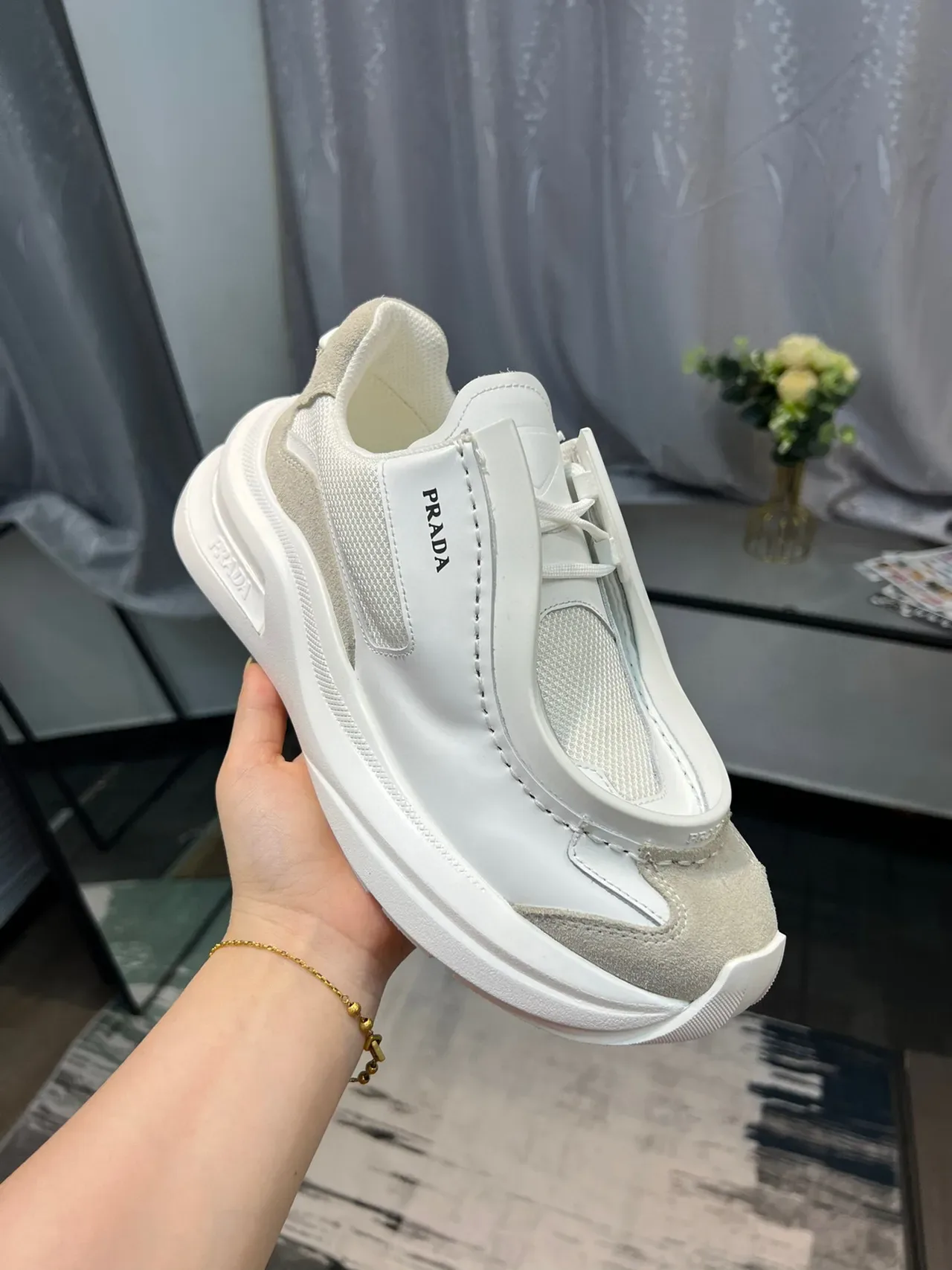 Prada Cloudbust White and Beige Chunky Sneakers 6