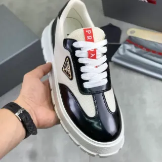 Prada Cloudbust White Black Chunky Platform Sole Patent Leather T-Overlay Lifestyle Sneakers