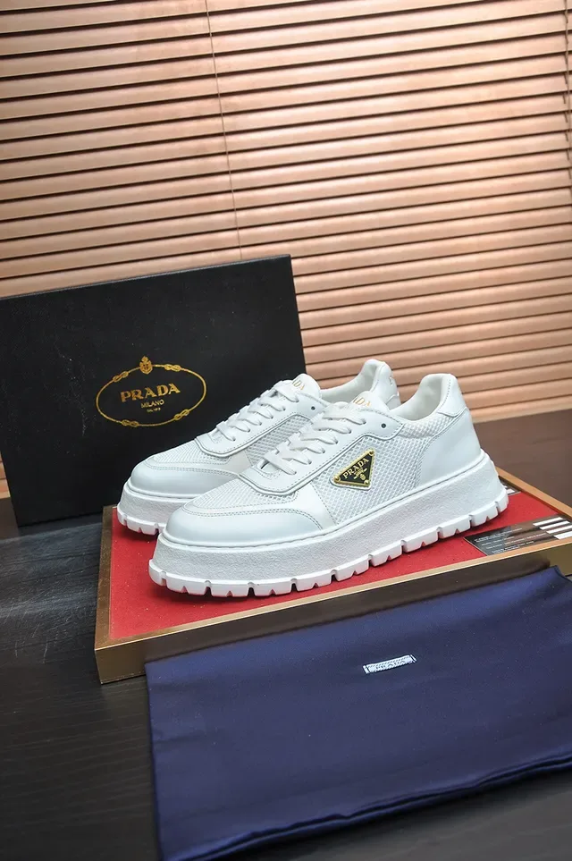 Prada Cloudbust White Gold Leather And Mesh Upper Triangular Logo Lifestyle Sneakers 4