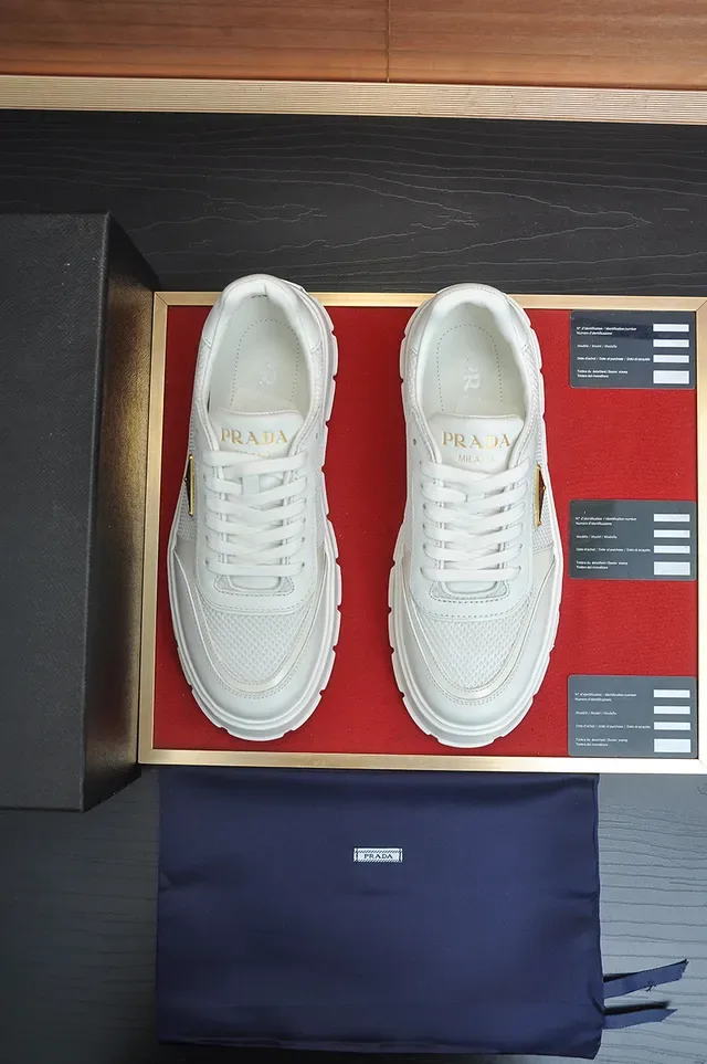 Prada Cloudbust White Gold Leather And Mesh Upper Triangular Logo Lifestyle Sneakers 5