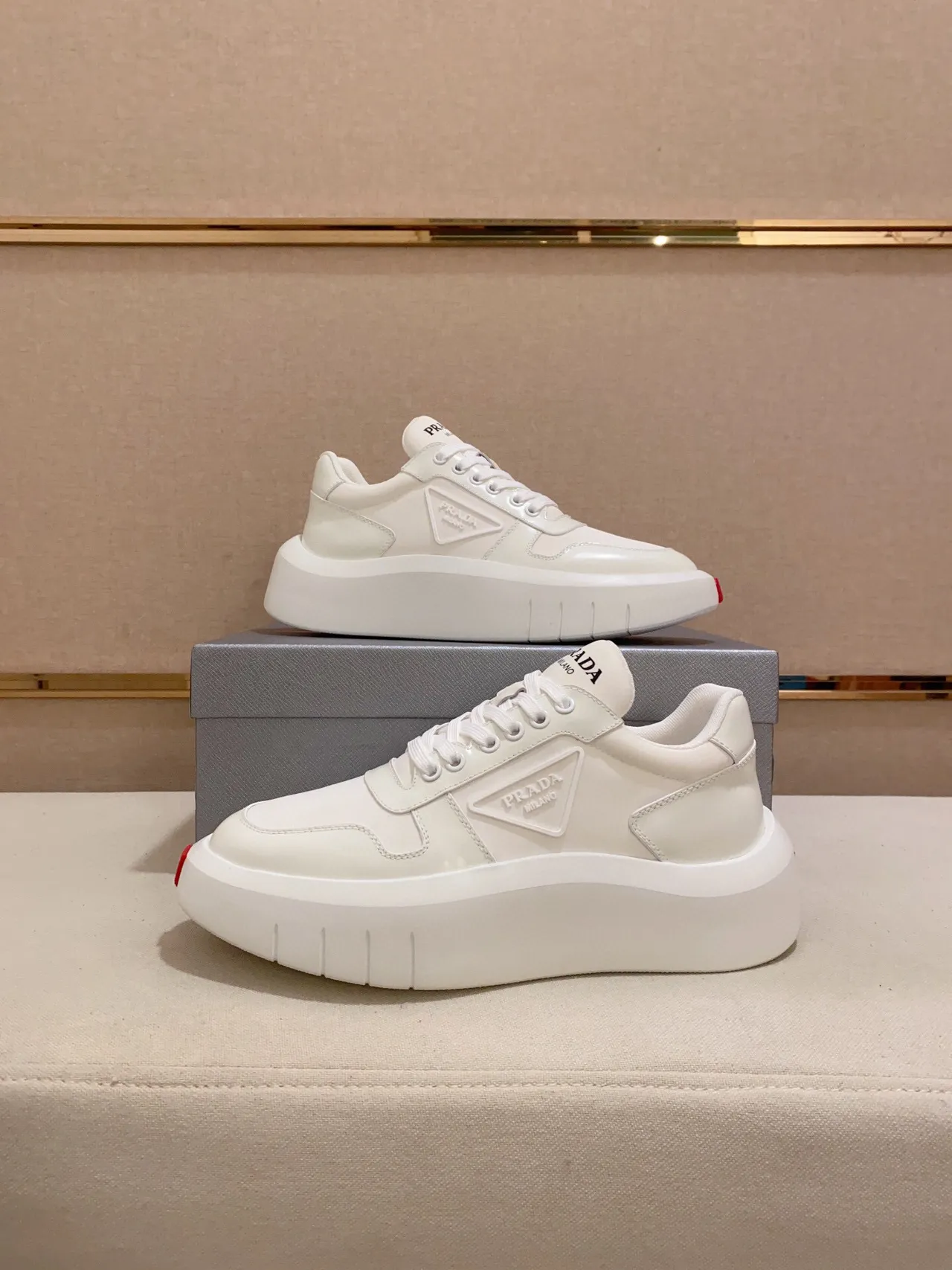 Prada Cloudbust White Leather Chunky Platform Lifestyle Sneakers 5
