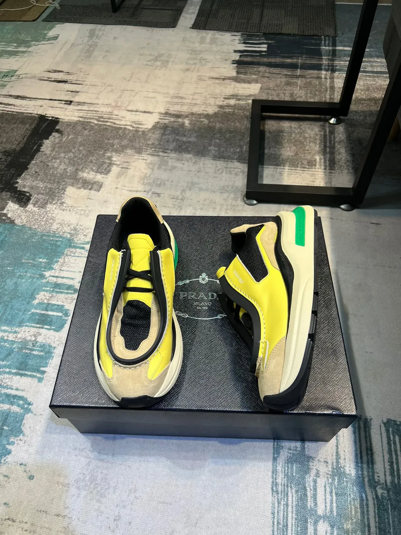 Prada Cloudbust Yellow Black Beige Green Chunky Sneakers 5