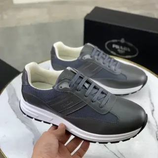 Prada Dark Gray and Navy Mesh Leather Sneakers