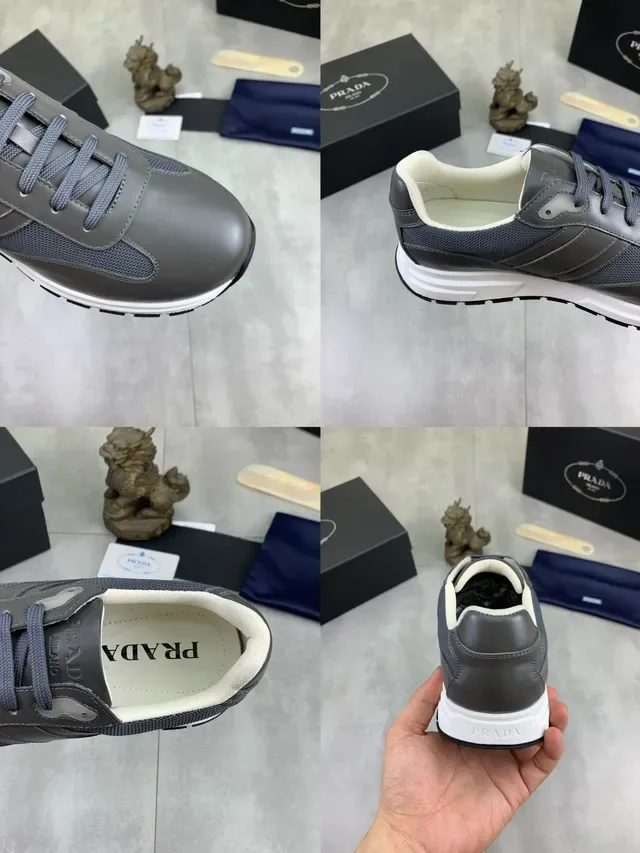 Prada Sneakers Cuir Mesh Gris Foncé et Navy 3