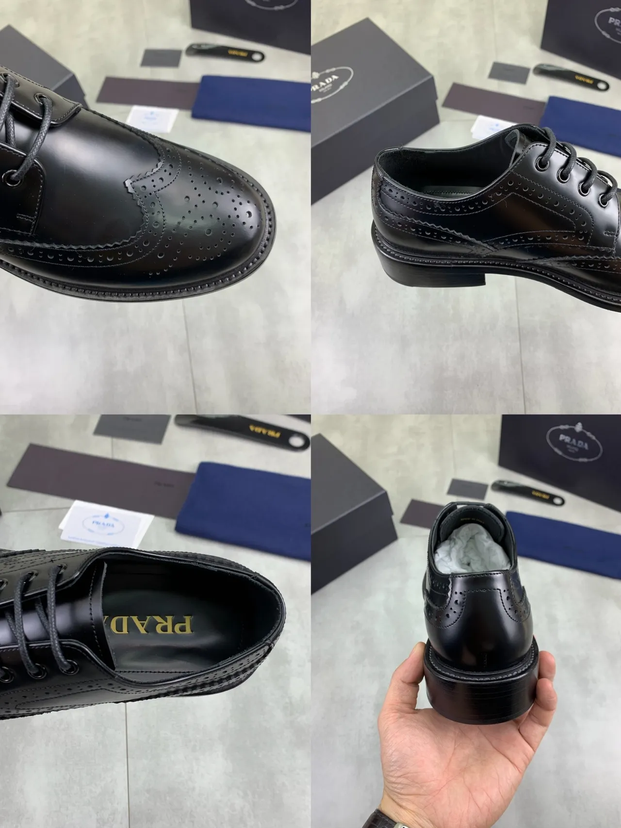 Prada 全布洛格翼型 黑色皮革 布洛格鞋 2