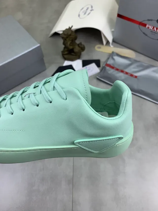 Prada Green Monochromatic Mint Smooth Leather Upper Lifestyle Sneakers 5