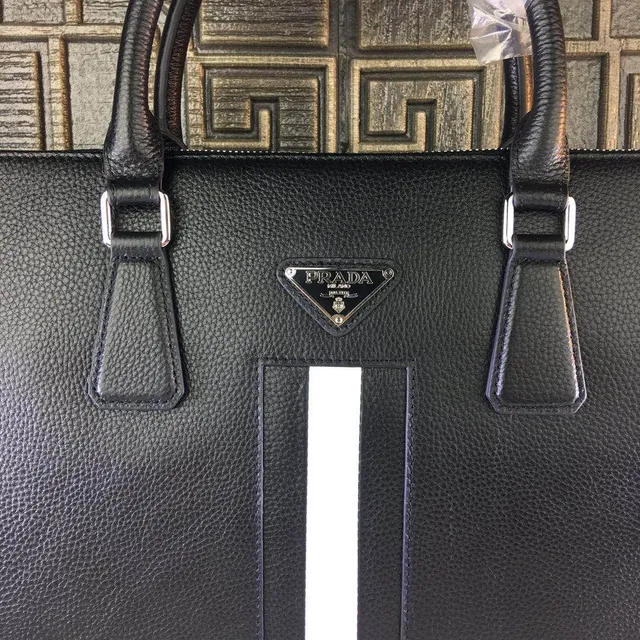Prada Linea Rossa কালো সাদা পেবল্ড চামড়া রেসিং স্ট্রাইপ বোস্টন ব্যাগ 4