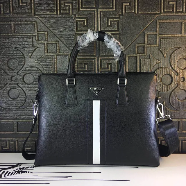 Prada Linea Rossa কালো সাদা পেবল্ড চামড়া রেসিং স্ট্রাইপ বোস্টন ব্যাগ 6