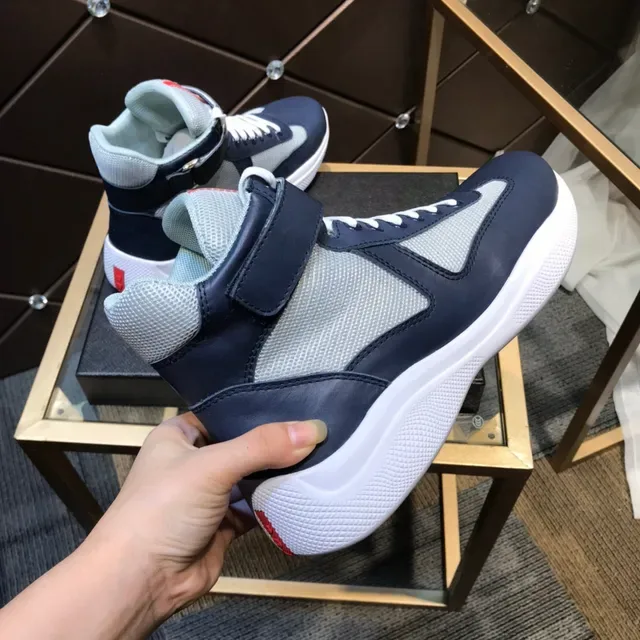 Prada Linea Rossa Bleu marine et gris high-top lifestyle sneakers 4