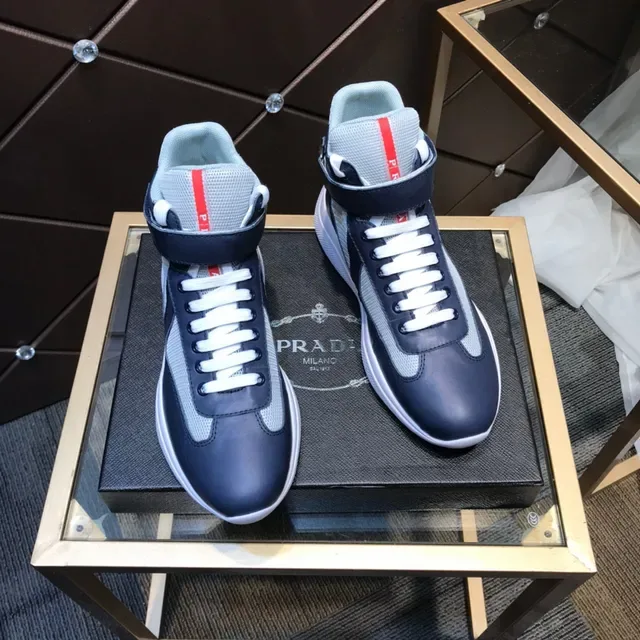 Prada Linea Rossa Bleu marine et gris high-top lifestyle sneakers 6