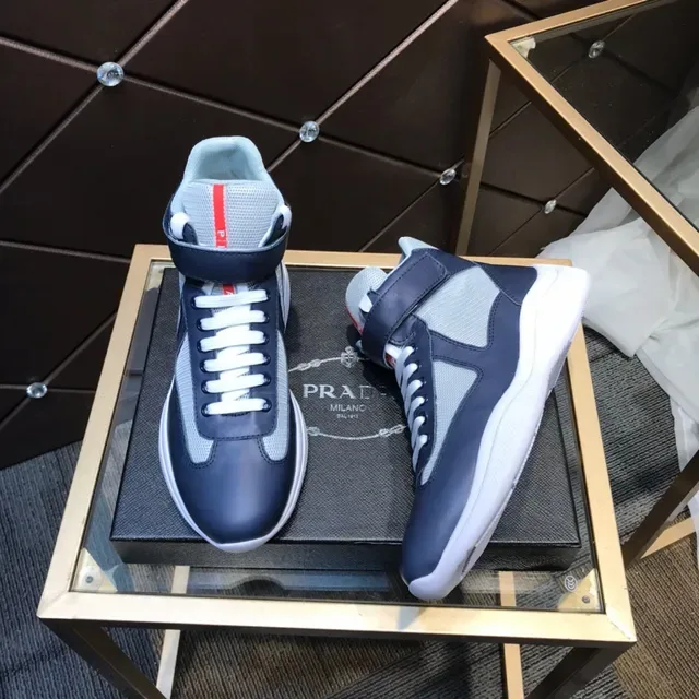 Prada Linea Rossa Bleu marine et gris high-top lifestyle sneakers 7