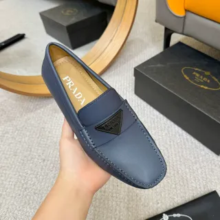 Prada Loafer Navy Beige Leather Square Toe Loafer