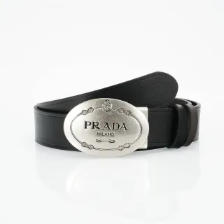 Prada Fivela Oval Cinto de Couro Preto