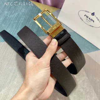 Prada Correa Reversible Marrón Dorado Saffiano Cuero Texturizado Correa