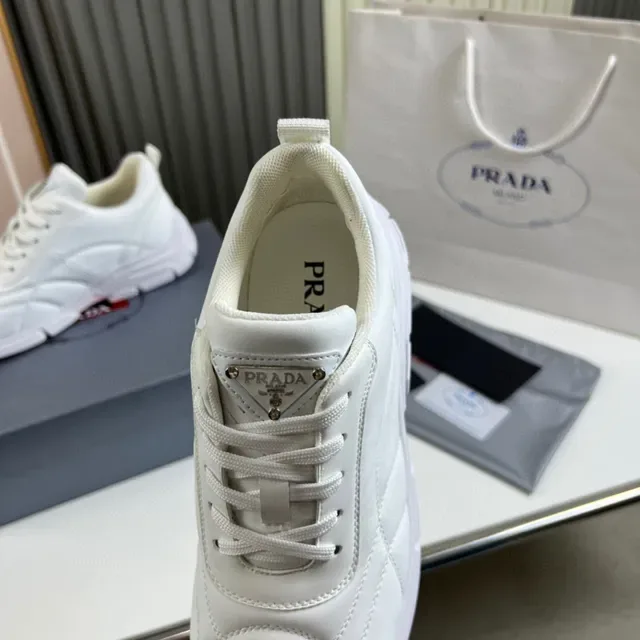 Prada White Beige Quilted Diamond-Stitch Upper Chunky Sculpted Sole Lifestyle Sneakers 3