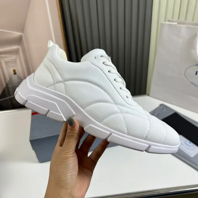 Prada White Beige Quilted Diamond-Stitch Upper Chunky Sculpted Sole Lifestyle Sneakers 4