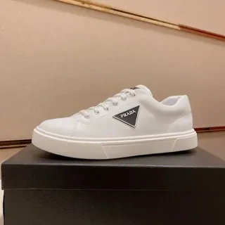 Prada White Black Low-Top Smooth Leather Upper Lifestyle Sneakers