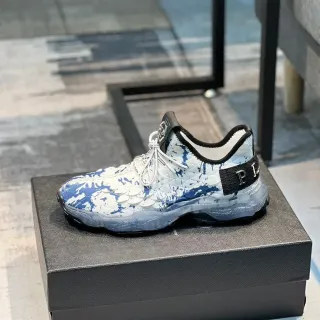 Prada White Blue Quilted Upper Splatter Print Chunky Sneakers