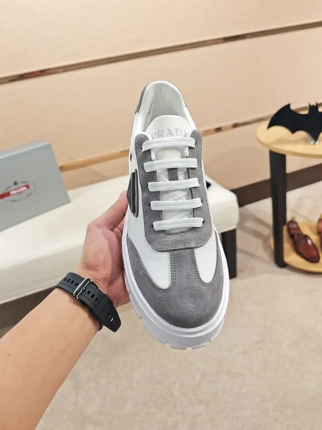Prada White Gray Two-Tone Suede And Smooth Upper Chunky Sneakers 5