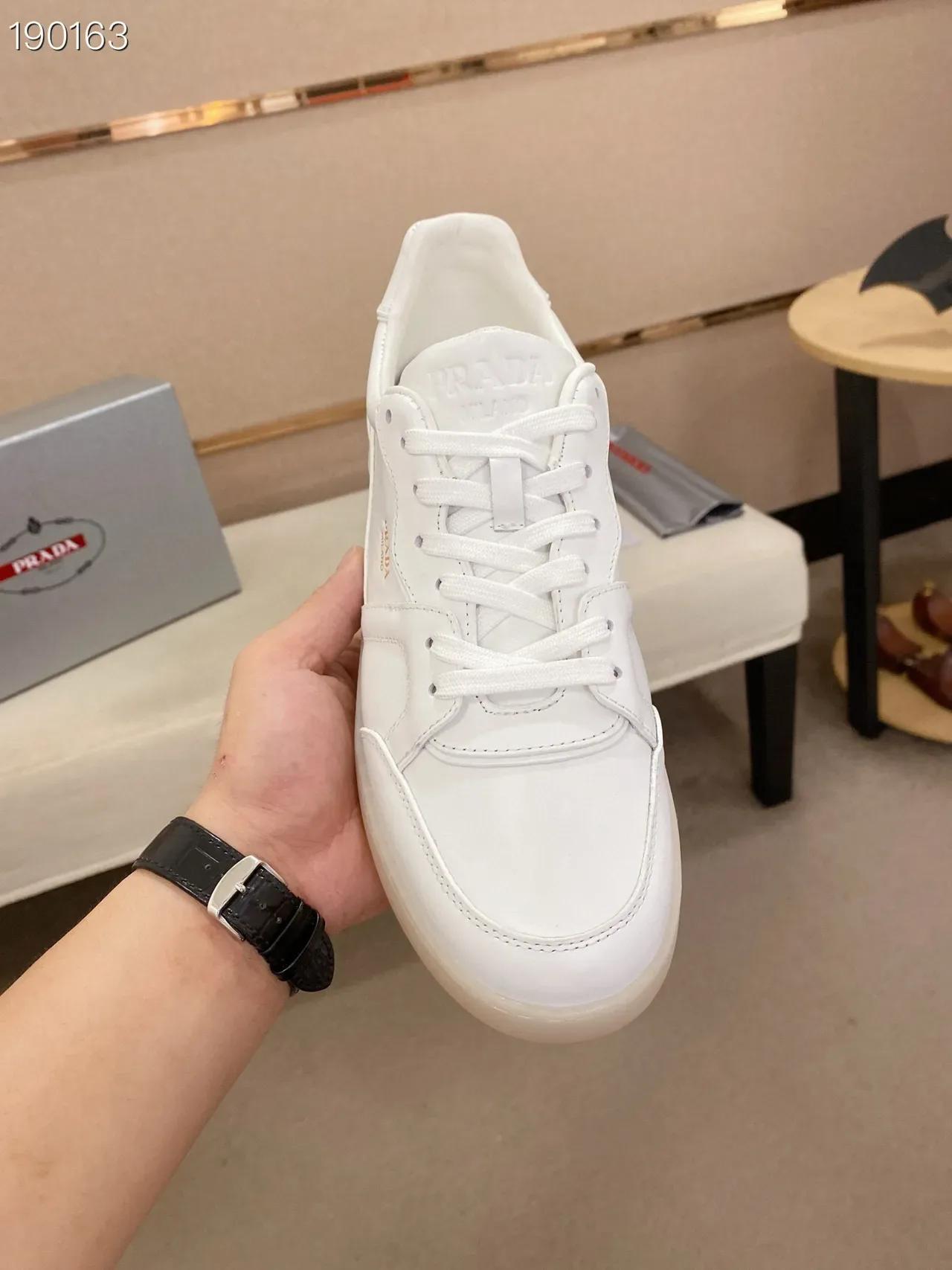 Prada White Paneled Leather Lifestyle Sneakers 5