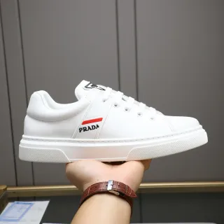 Prada White Red Low-Top Platform Sole Lifestyle Sneakers