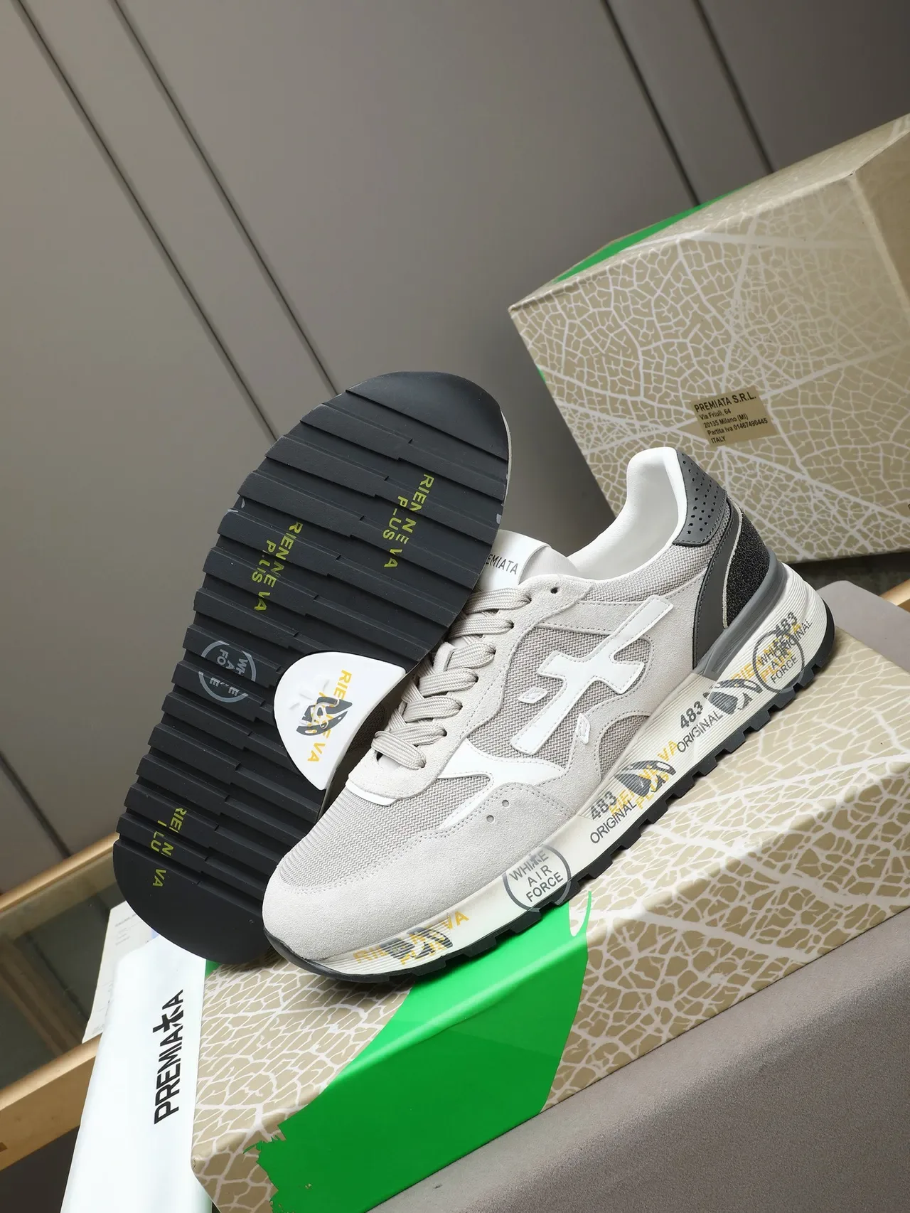 Premiata Zapatillas Gris Negro Material Mixto Superior Esculpido Imprimido Suela Media 5