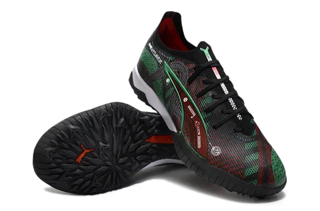 Puma 黑绿 纹理合成上层 几何图案叠加 室内足球鞋 4