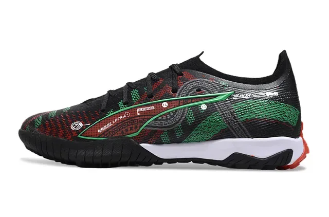 Puma 黑绿 纹理合成上层 几何图案叠加 室内足球鞋 7
