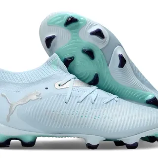 Puma Blue Green Knit Collar Ridged Synthetic Forefoot Cage Firm-Ground Soccer Shoes