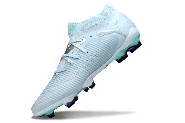 Puma Blue Green Knit Collar Ridged Synthetic Forefoot Cage Firm-Ground Soccer Shoes 3