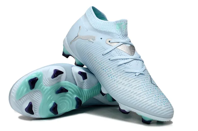 Puma Blue Green Knit Collar Ridged Synthetic Forefoot Cage Firm-Ground Soccer Shoes 4
