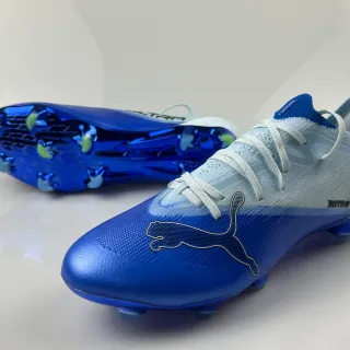 Puma Blue White Metallic Synthetic Forefoot Light Knit Midfoot Firm-Ground Soccer Shoes