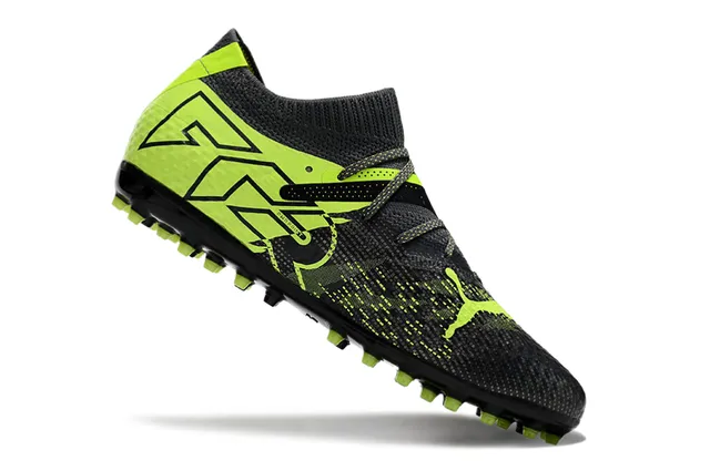 Puma Future Z Black Green Knit Upper Asymmetrical Lacing Turf Soccer Shoes 3