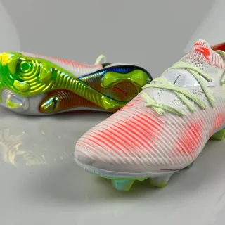 Puma Future Z White Multicolor Sock-Fit Knit Collar Ridged Synthetic Upper Firm-Ground Soccer Shoes
