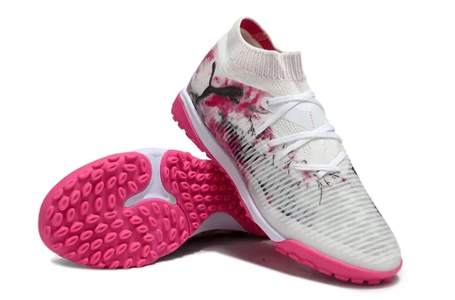 Puma Chaussures de Football Turf Blanc et Rose Collet de Chaussette en Maille Impression Tie-Dye Partie Supérieure 4