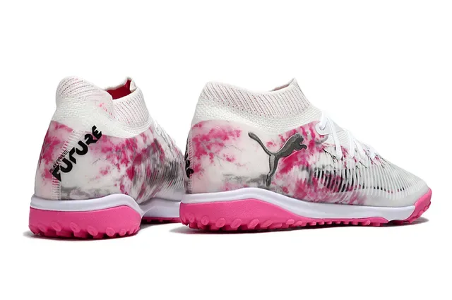 Puma Chaussures de Football Turf Blanc et Rose Collet de Chaussette en Maille Impression Tie-Dye Partie Supérieure 5