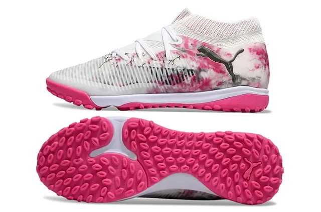 Puma Chaussures de Football Turf Blanc et Rose Collet de Chaussette en Maille Impression Tie-Dye Partie Supérieure 6